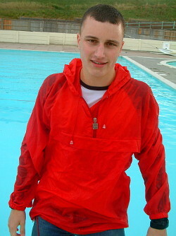 hoodie swimming jump into pool