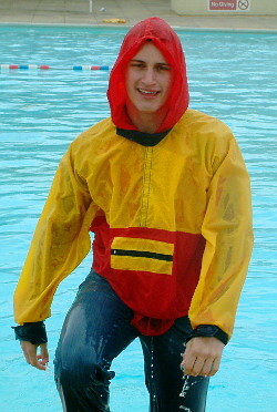 power training in pool with red anorak