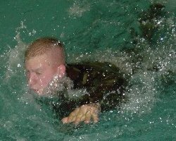 swim training in combat uniform