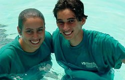 pool staff swimming in clothes
